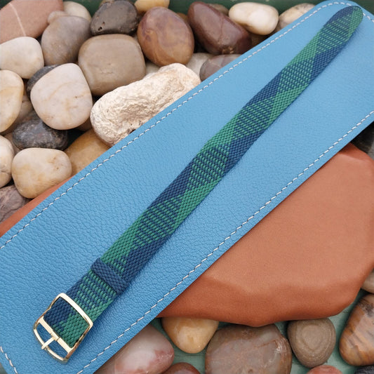 Eulit Braided Perlon 18mm Green & Blue Single Pass 1960s Vintage Watch Band
