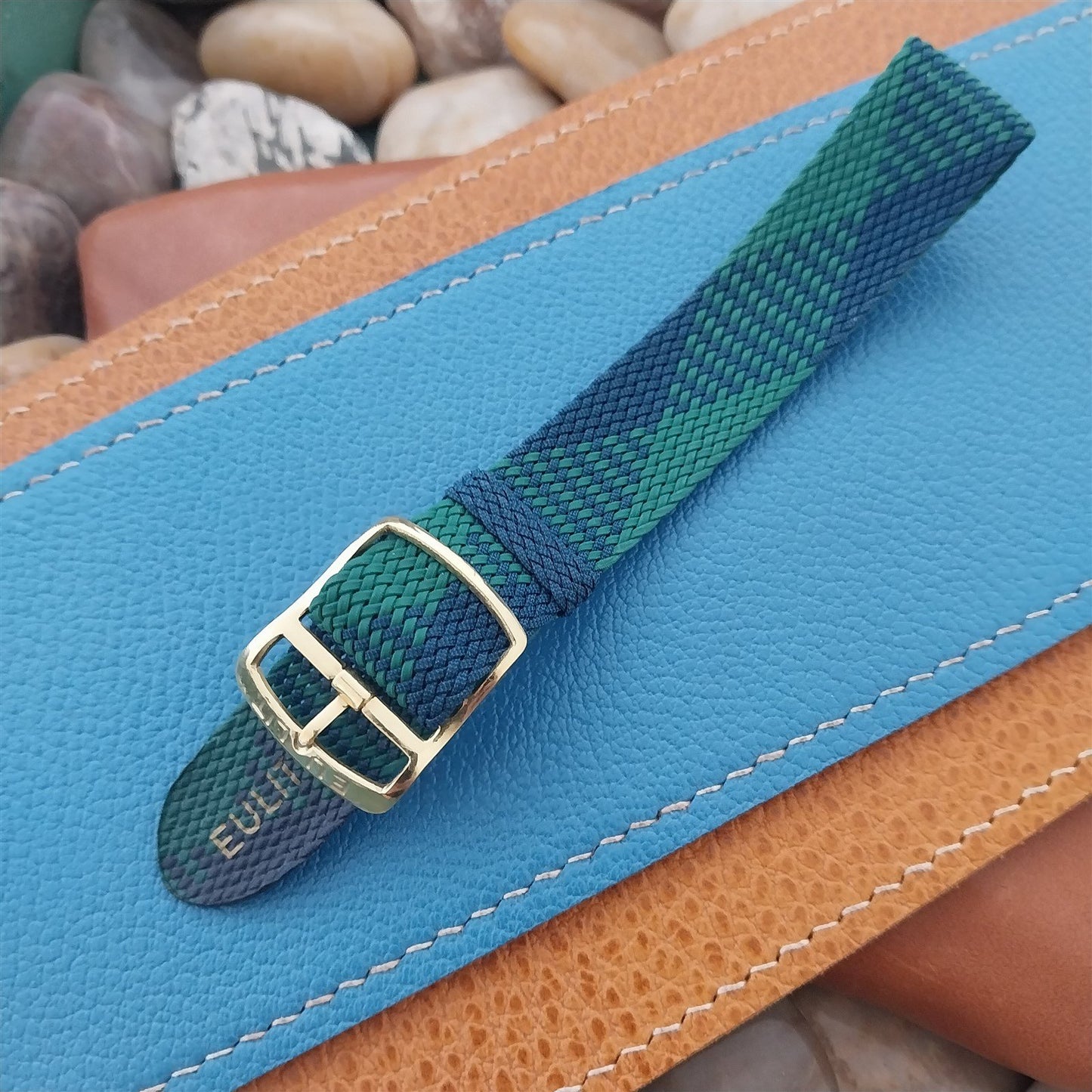 Eulit Braided Perlon 18mm Green & Blue Single Pass 1960s Vintage Watch Band