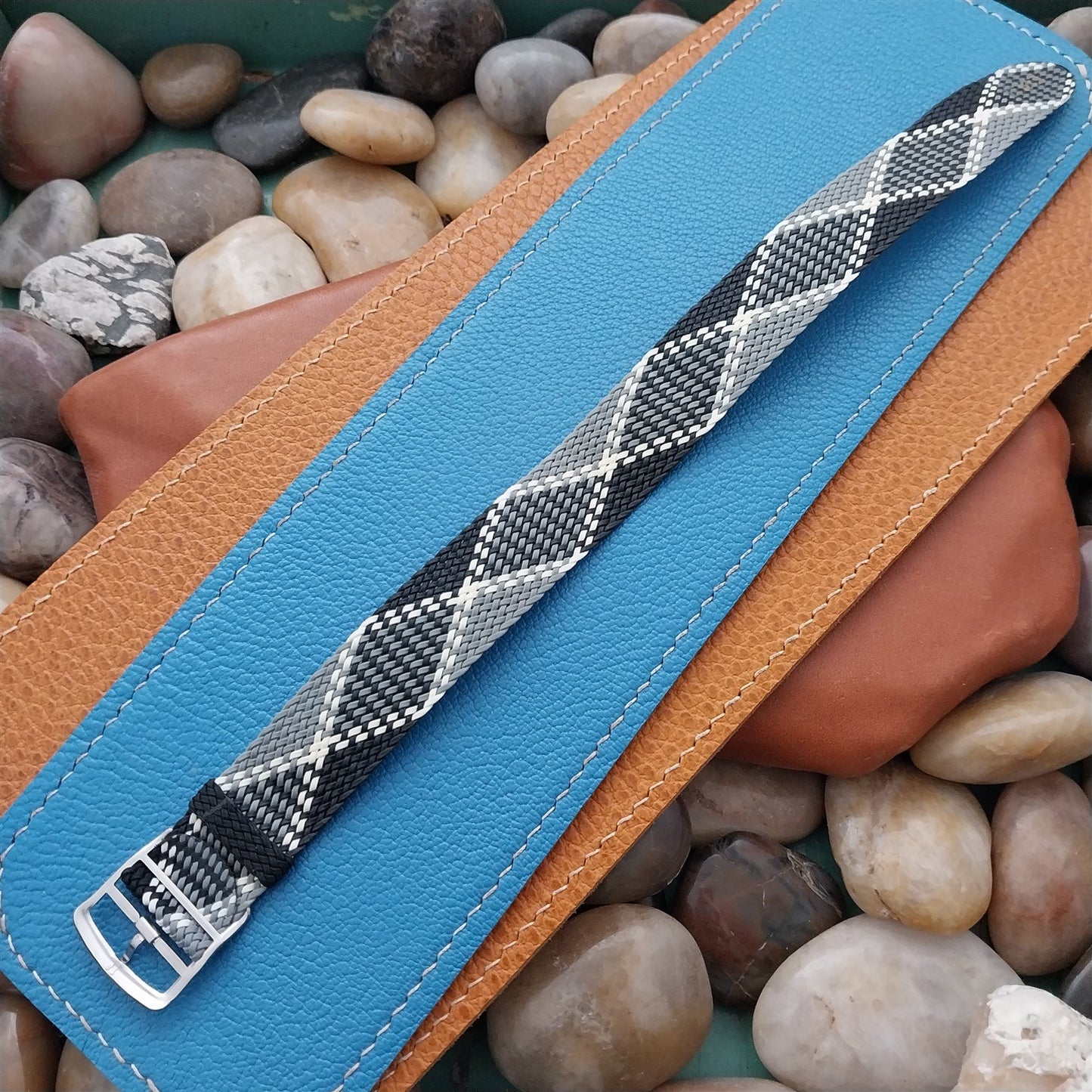 Vintage 18mm Braided Perlon Argyle Eulit Single Pass Unused 1960s Watch Strap