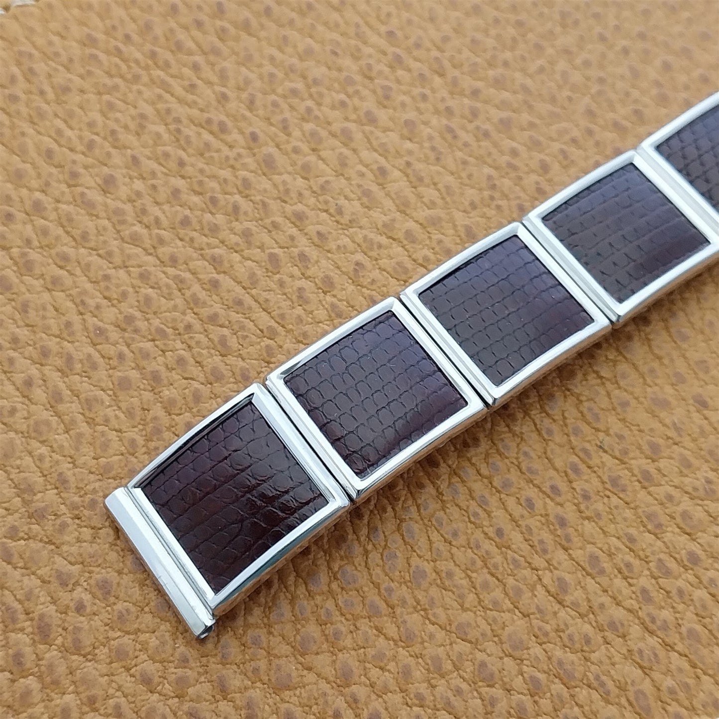 5/8" 10k White Gold Filled & Lizard Floating Link nos 50s Vintage Watch Band