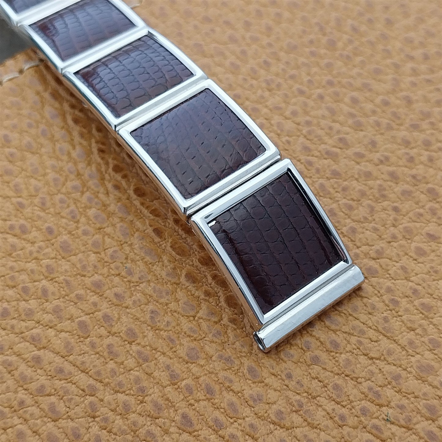 5/8" 10k White Gold Filled & Lizard Floating Link nos 50s Vintage Watch Band