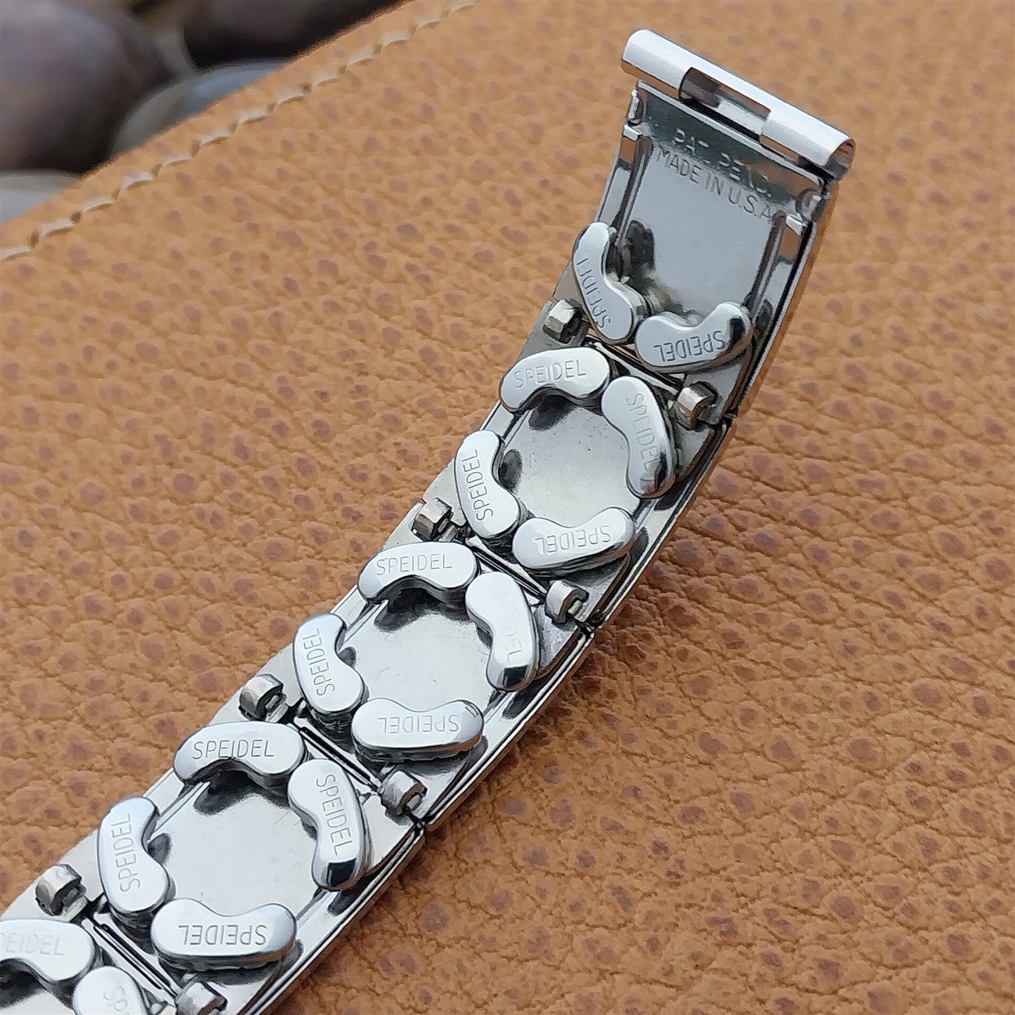 5/8" 10k White Gold Filled & Lizard Floating Link nos 50s Vintage Watch Band