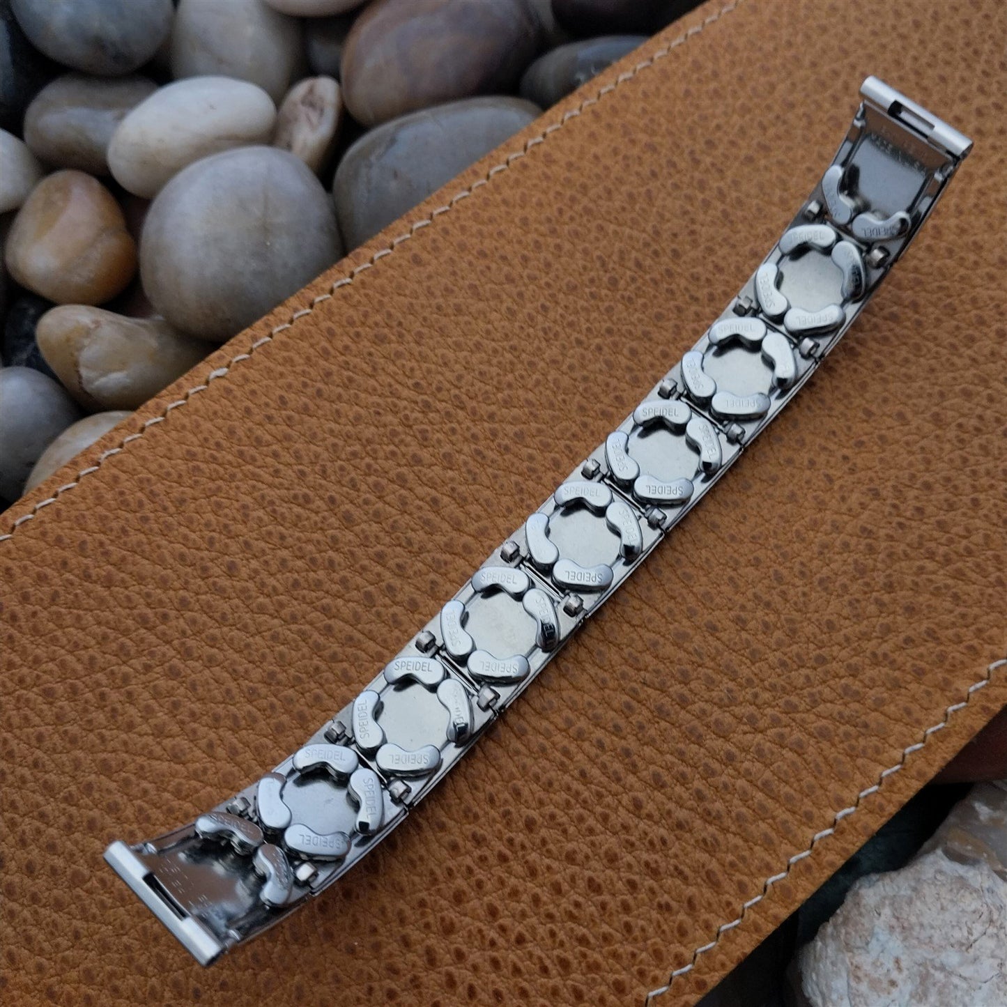 5/8" 10k White Gold Filled & Lizard Floating Link nos 50s Vintage Watch Band