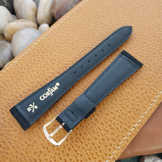 3/4" Black Corfam Classic Tapered 19mm/13mm Unused 1960s Vintage Watch Band