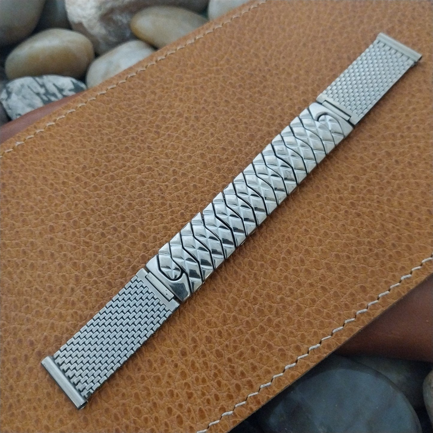 5/8" 1951 12k White Gold-Filled Mesh Classic Stretch Vintage Watch Band Nanasi