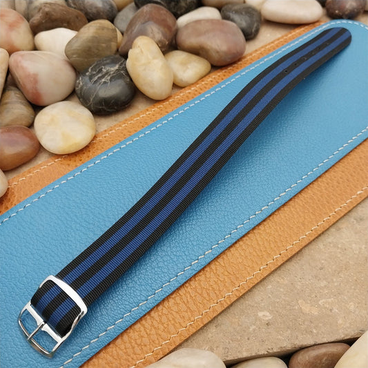 Vintage 18mm Perlon 60s Black &Blue Unused Classic Single Pass Field Watch Strap