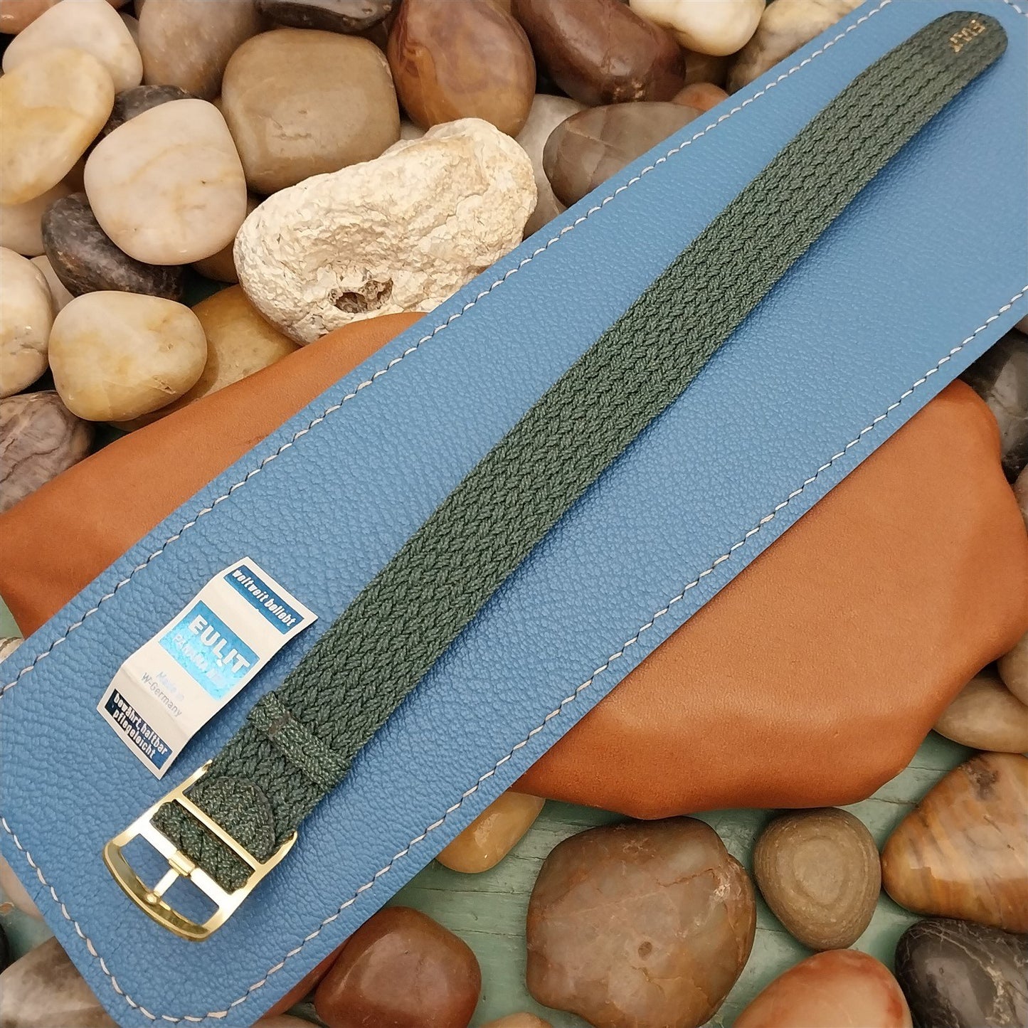 Vintage 18mm Braided Perlon Green Melange Eulit Panama Neu Unused Watch Band
