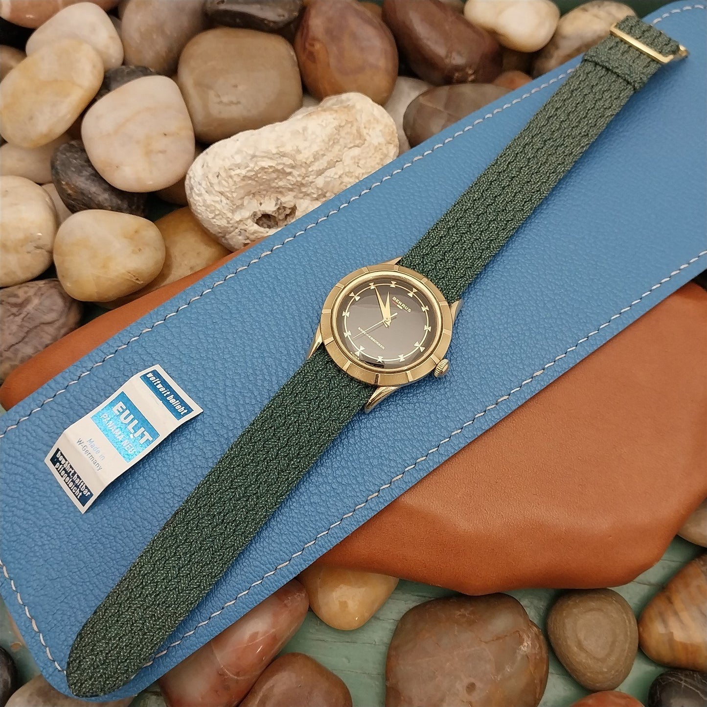 Vintage 18mm Braided Perlon Green Melange Eulit Panama Neu Unused Watch Band