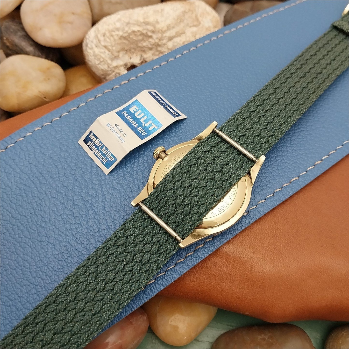 Vintage 18mm Braided Perlon Green Melange Eulit Panama Neu Unused Watch Band