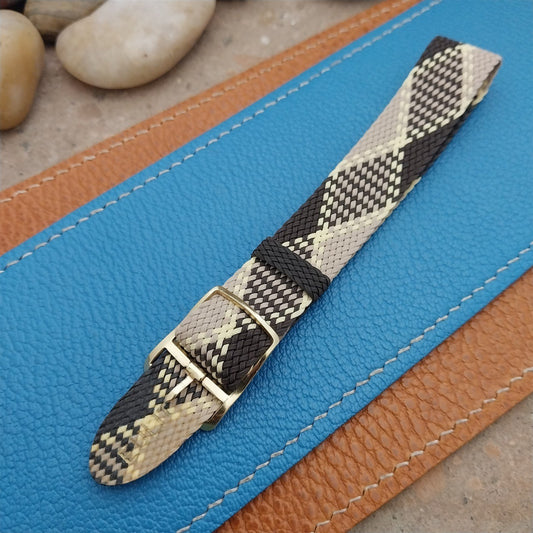 16mm Braided Perlon Brown & Tan Argyle Classic 1960s Vintage Watch Band Unused