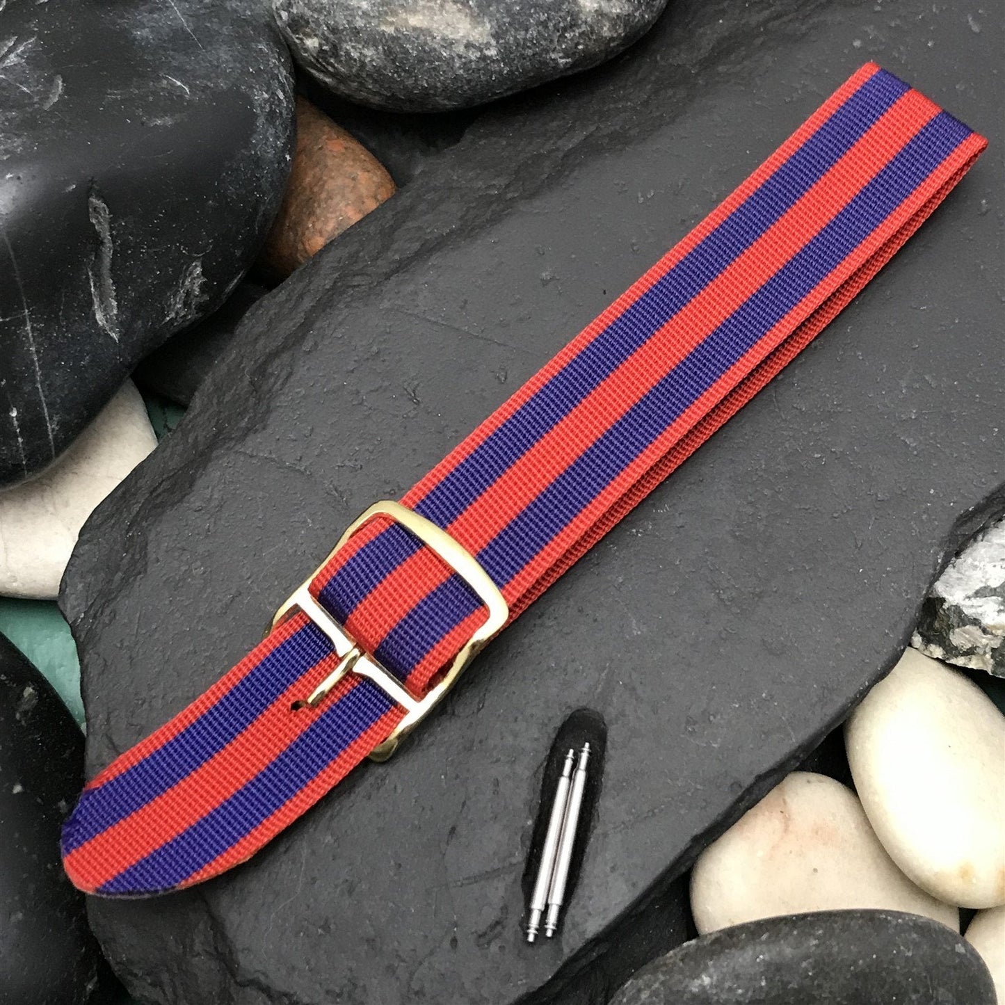 18mm Perlon Military Regimental Diver Red & Blue nos 1960s Vintage Watch Band