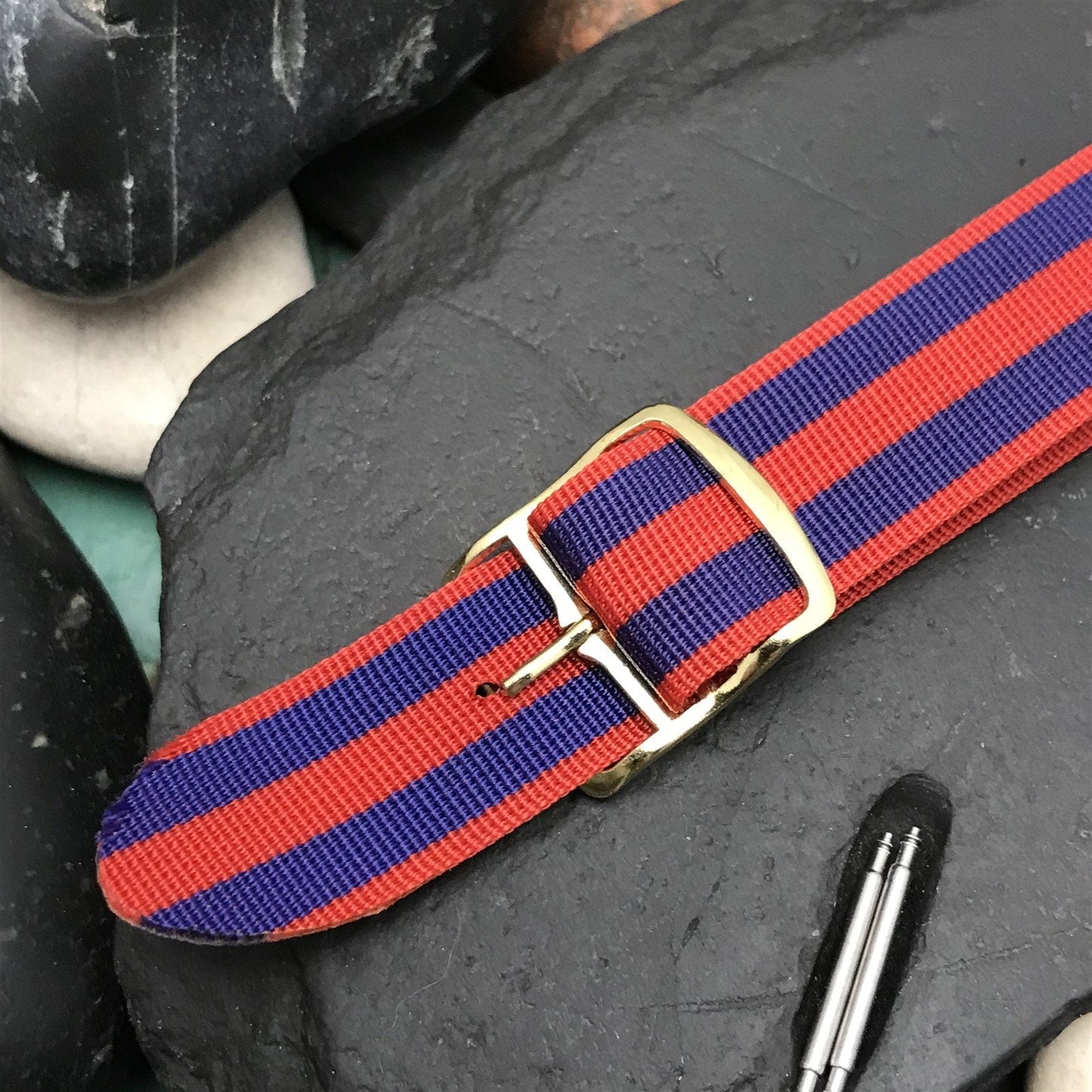 18mm Perlon Military Regimental Diver Red & Blue nos 1960s Vintage Watch Band