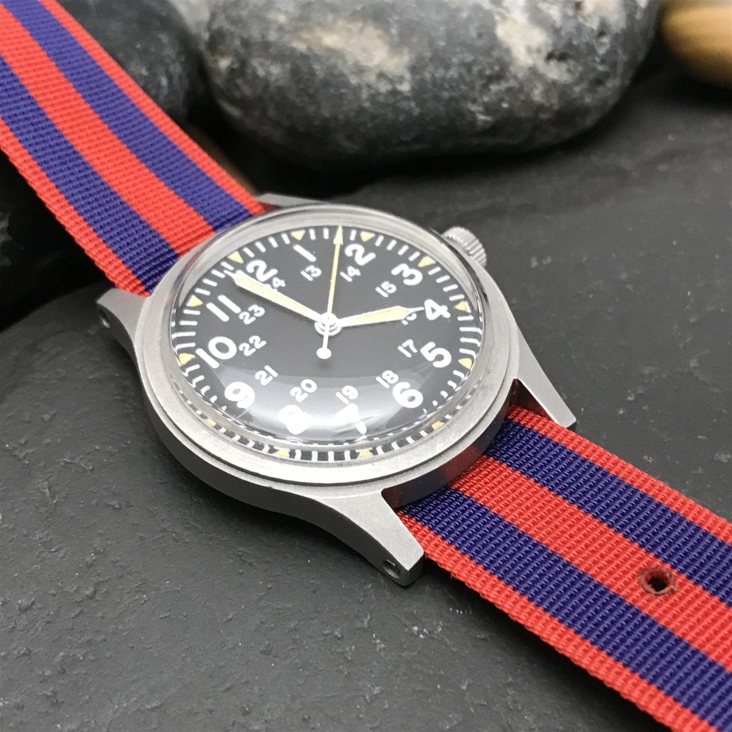 18mm Perlon Military Regimental Diver Red & Blue nos 1960s Vintage Watch Band