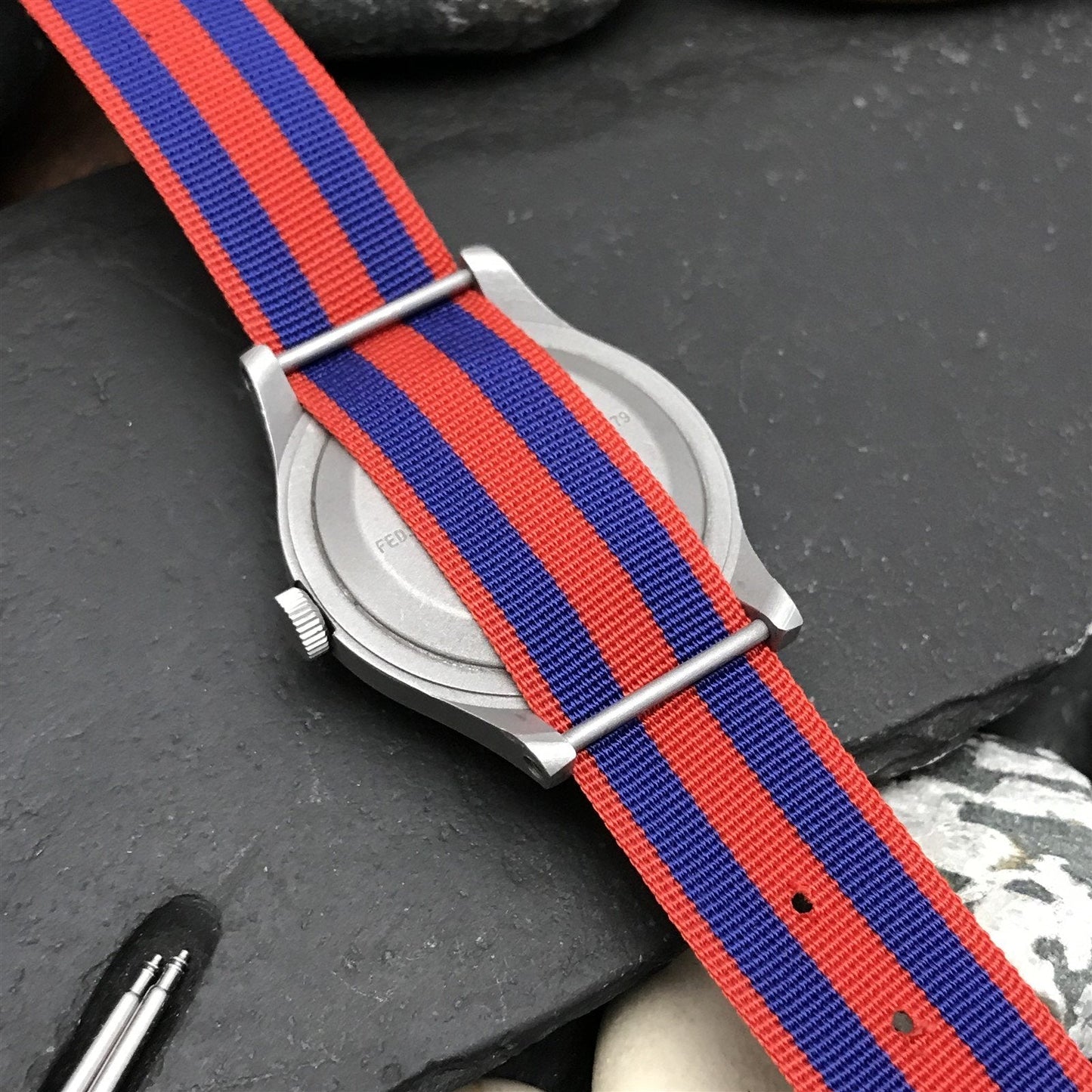 18mm Perlon Military Regimental Diver Red & Blue nos 1960s Vintage Watch Band