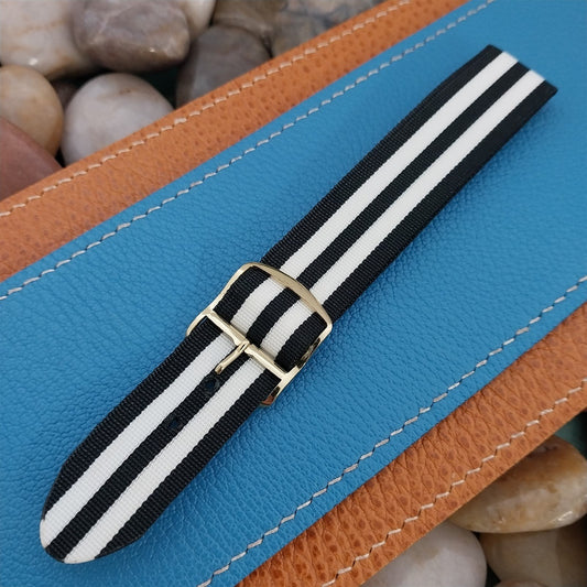 20mm 1960s Striped Perlon Black & White Classic Unused nos Vintage Watch Band