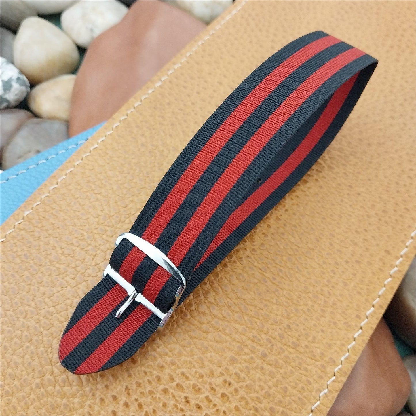 Perlon 20mm Diver Strap Black&Red Stripe 1-Piece 1960s Unused Vintage Watch Band