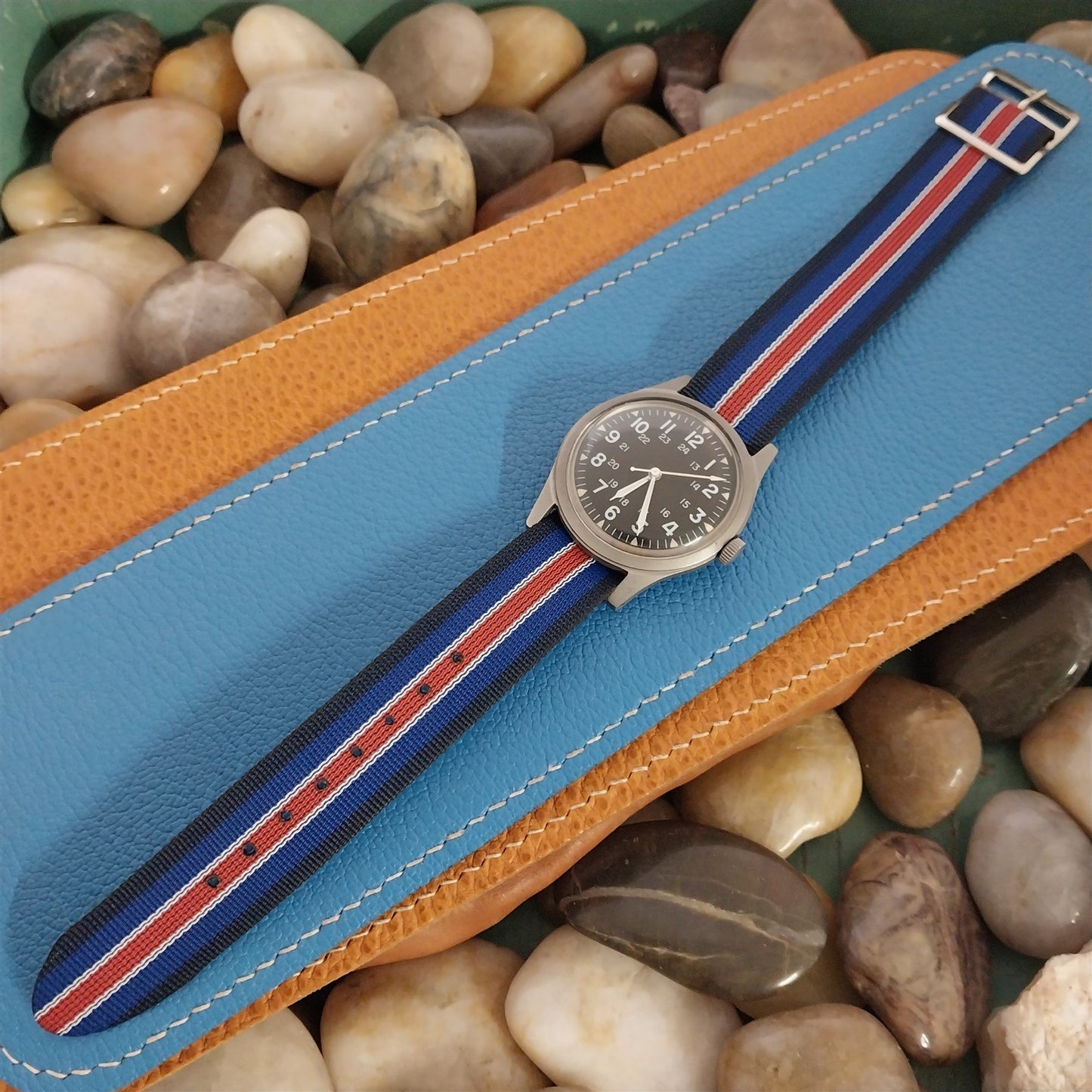 18mm Reversible Perlon Striped Classic One-Piece Unused 1960s Vintage Watch Band