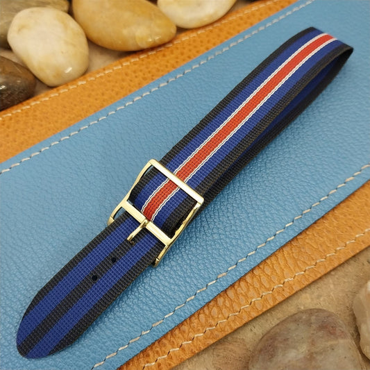 18mm Perlon Blue Black Red White Reversible Unused nos 1960s Vintage Watch Band