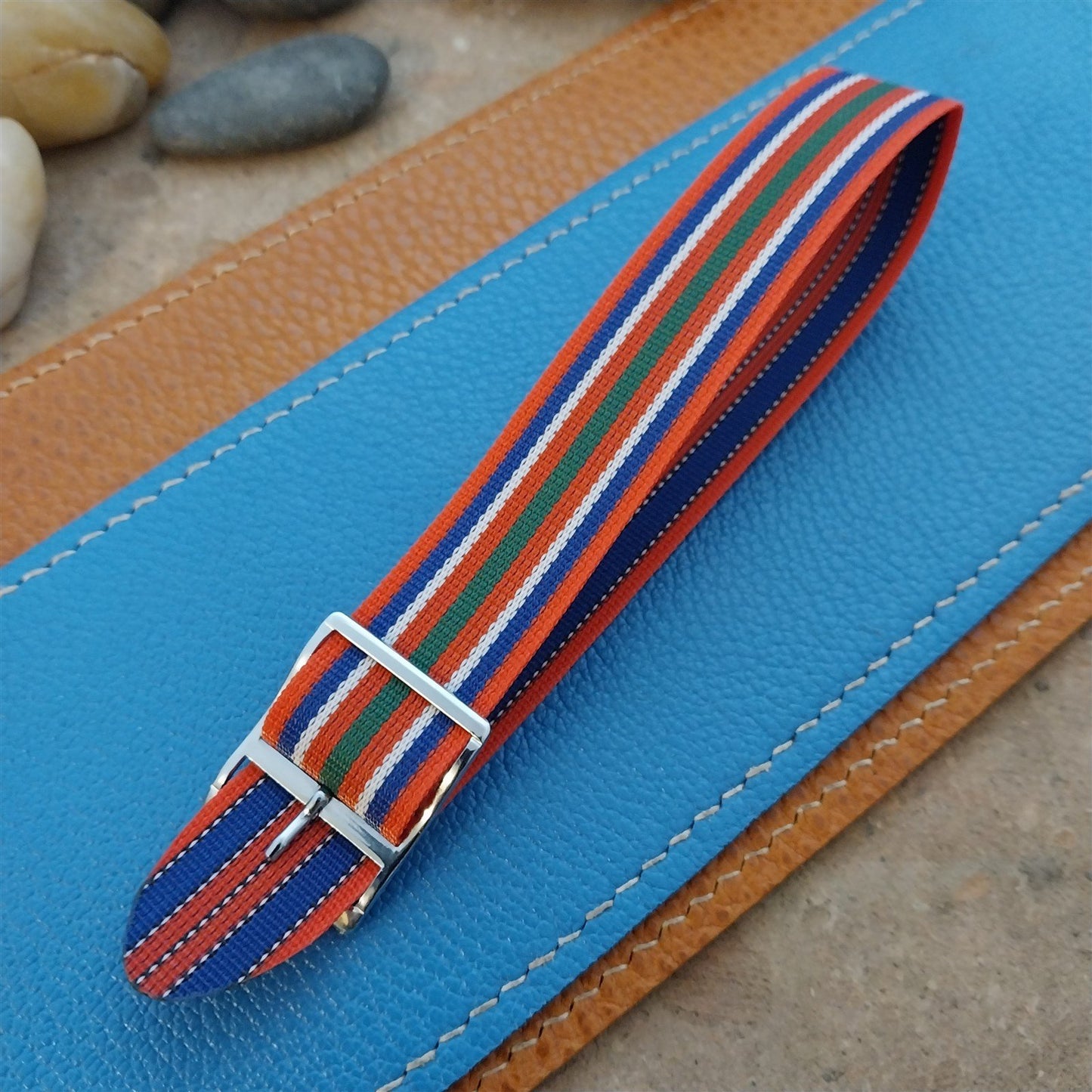 Vintage 18mm Reversible Striped Perlon Unused 1960s Single Pass Watch Band