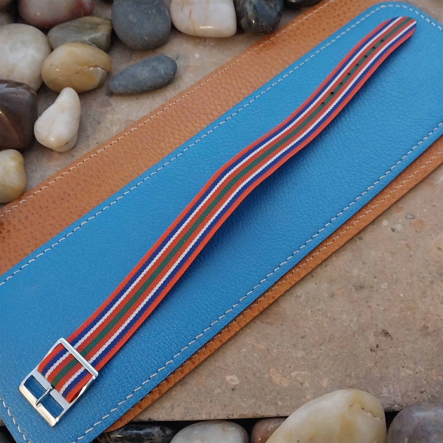 Vintage 18mm Reversible Striped Perlon Unused 1960s Single Pass Watch Band