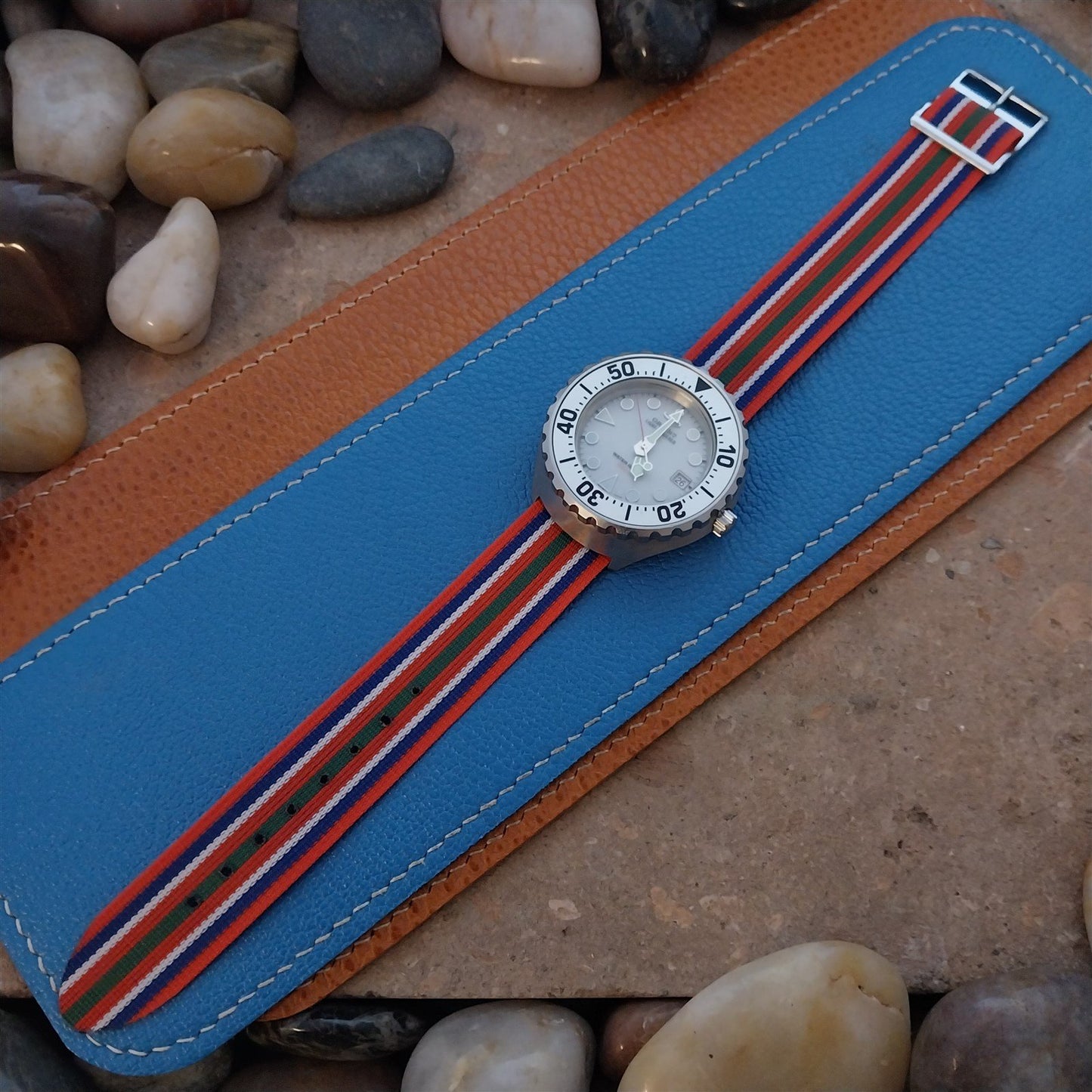 Vintage 18mm Reversible Striped Perlon Unused 1960s Single Pass Watch Band