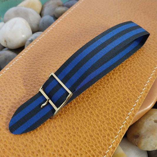 20mm 1960s Striped Perlon Black & Blue Classic 1-Piece Unused Vintage Watch Band