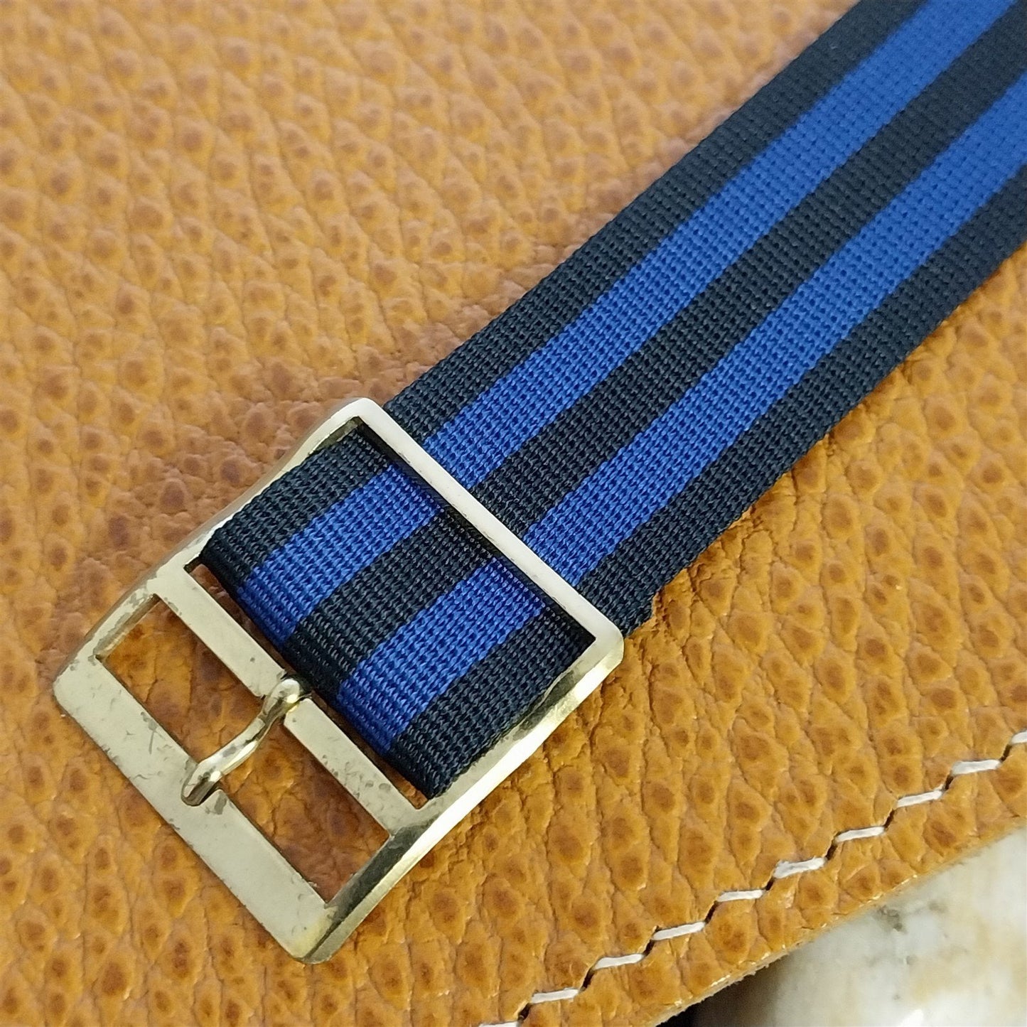 20mm 1960s Striped Perlon Black & Blue Classic 1-Piece Unused Vintage Watch Band