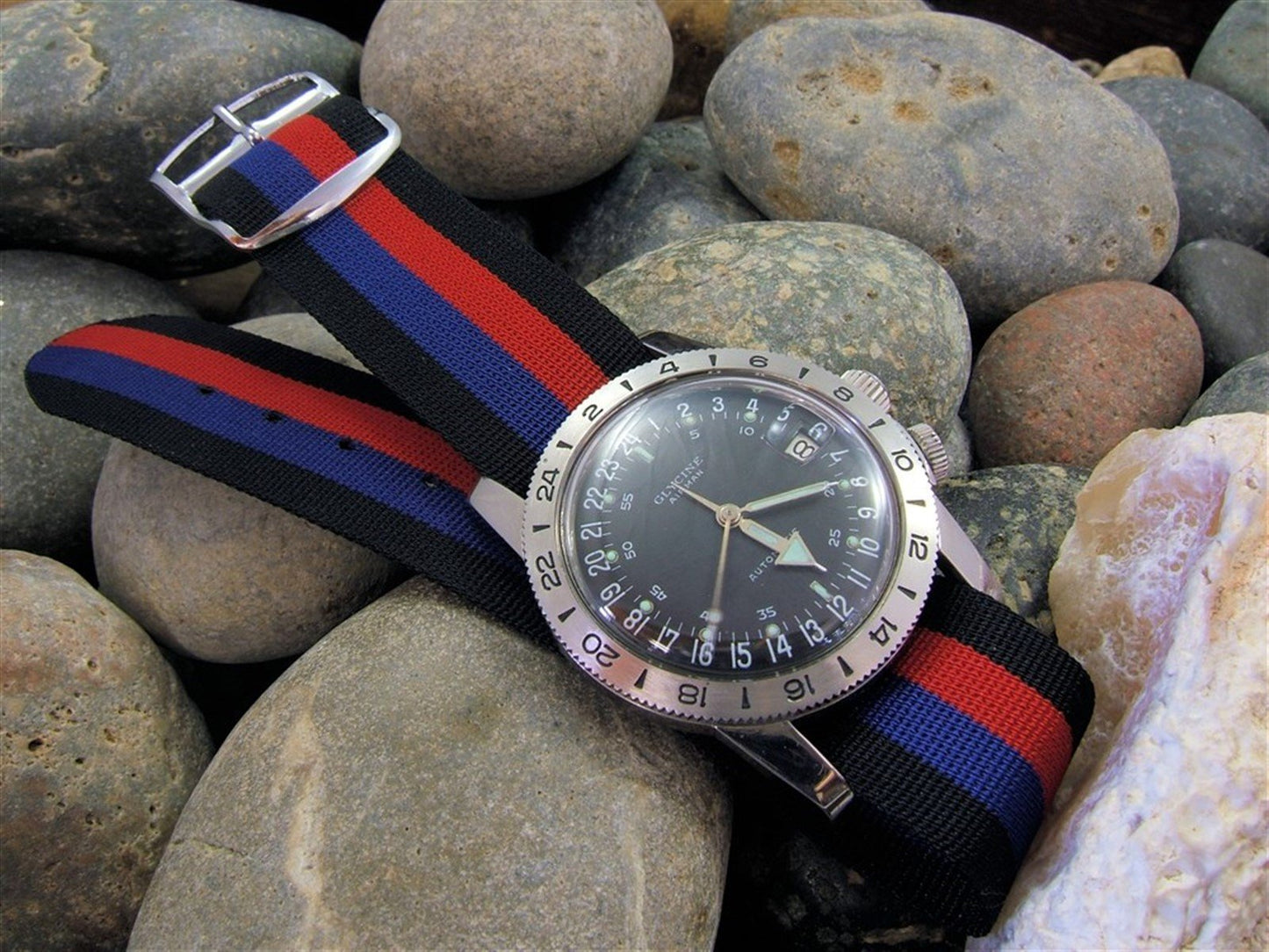 Vintage 20mm Striped Perlon Clasic 1960s Single Pass nos Unused Watch Strap