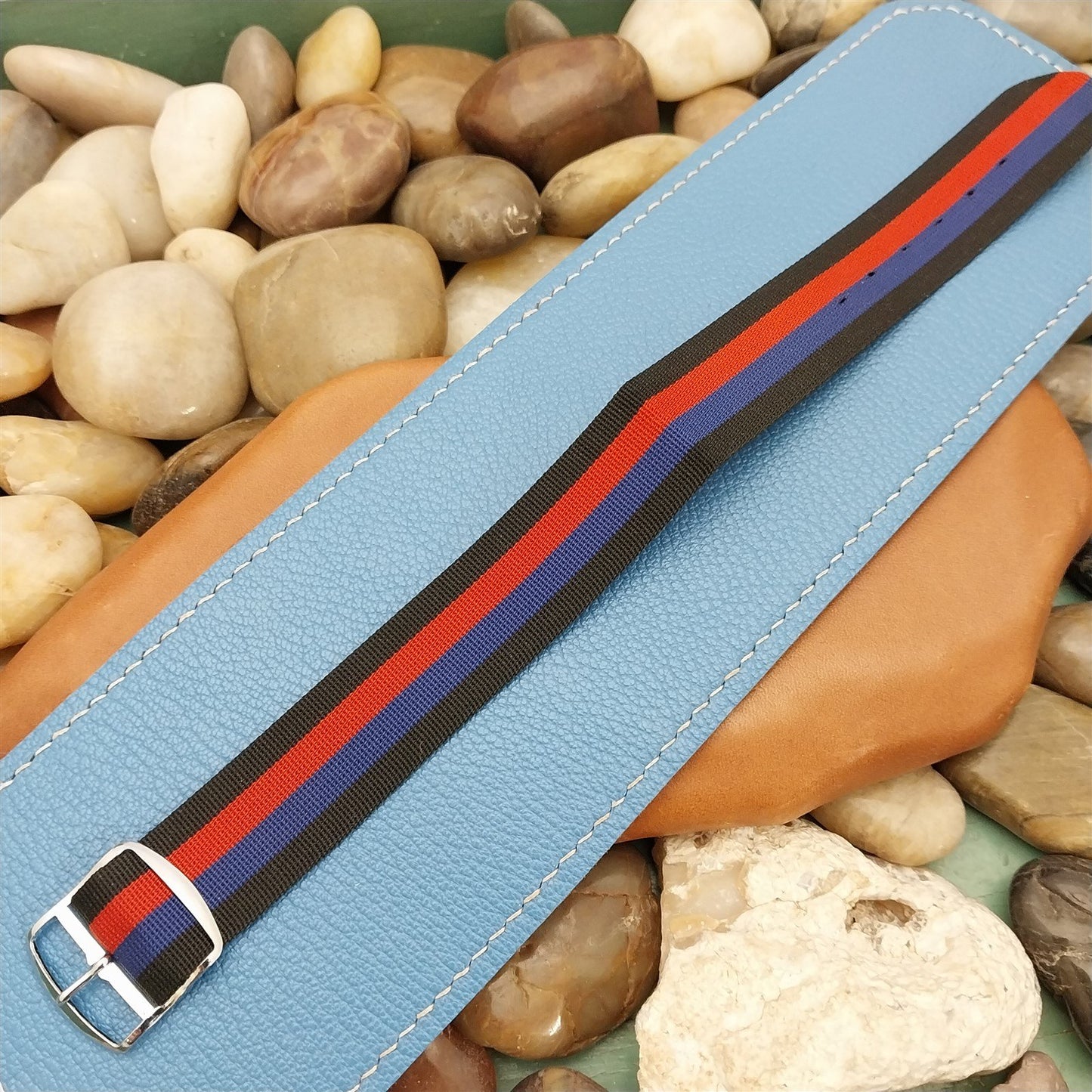 Vintage 20mm Striped Perlon Clasic 1960s Single Pass nos Unused Watch Strap