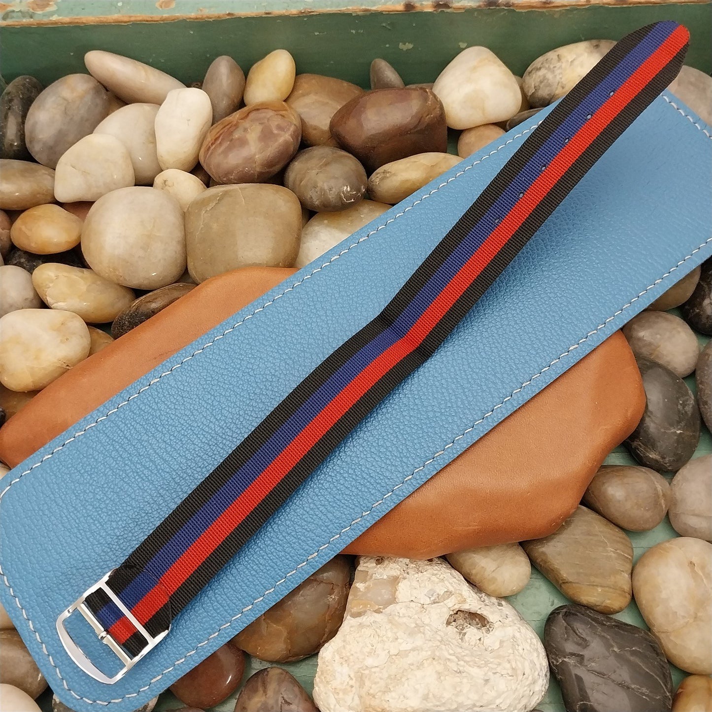 Vintage 20mm Striped Perlon Clasic 1960s Single Pass nos Unused Watch Strap