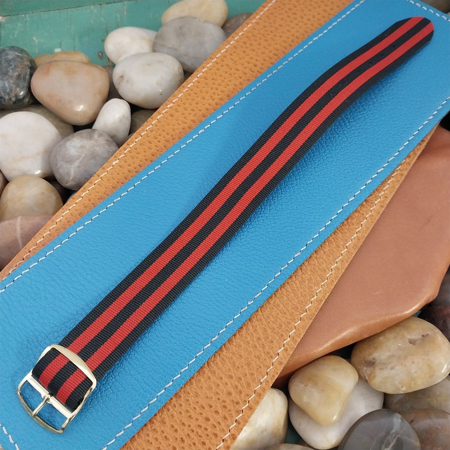 Vintage 20mm Perlon Black & Red Striped Single Pass 1960s nos Unused Watch Band