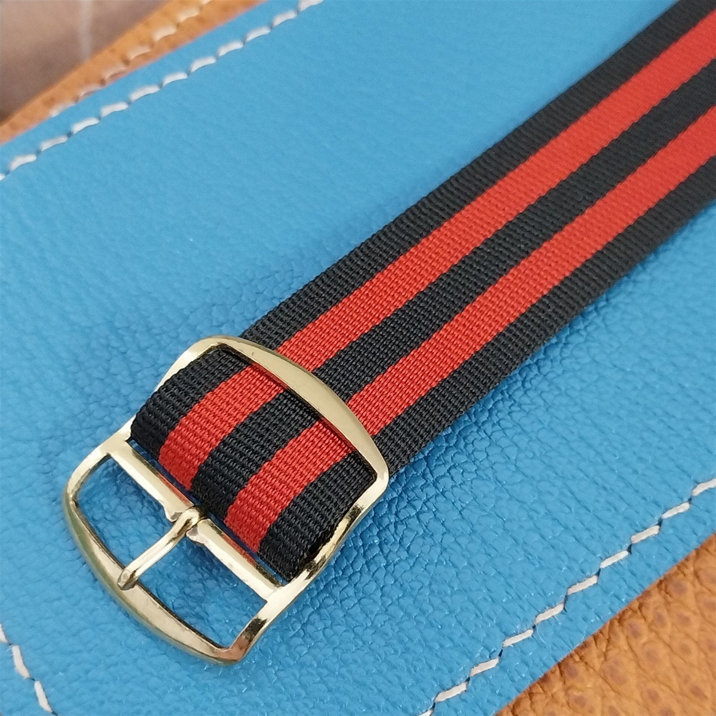 20mm Perlon Black & Red Striped Regimental 1960s nos Unused Vintage Watch Band