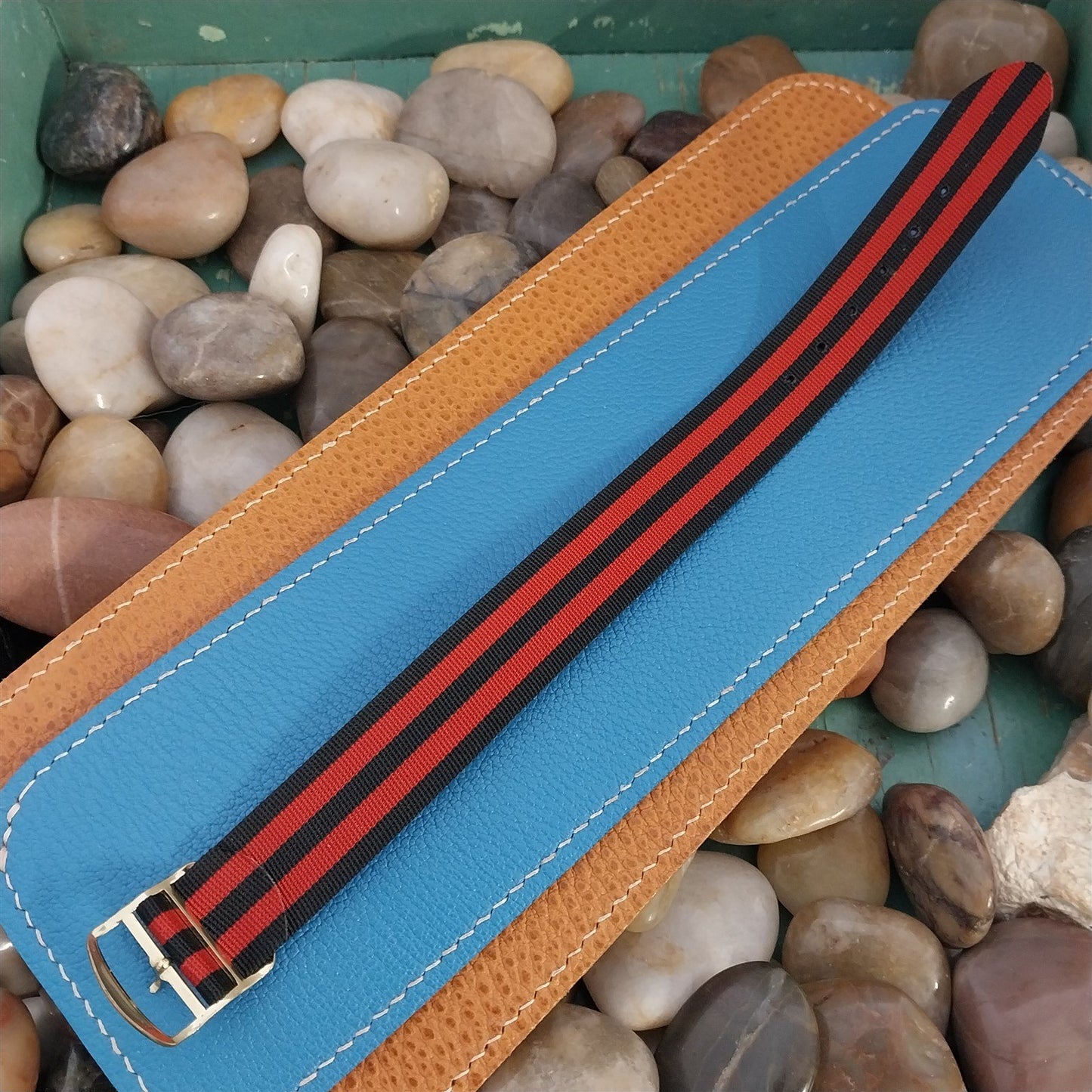 Vintage 20mm Perlon Black & Red Striped Single Pass 1960s nos Unused Watch Band