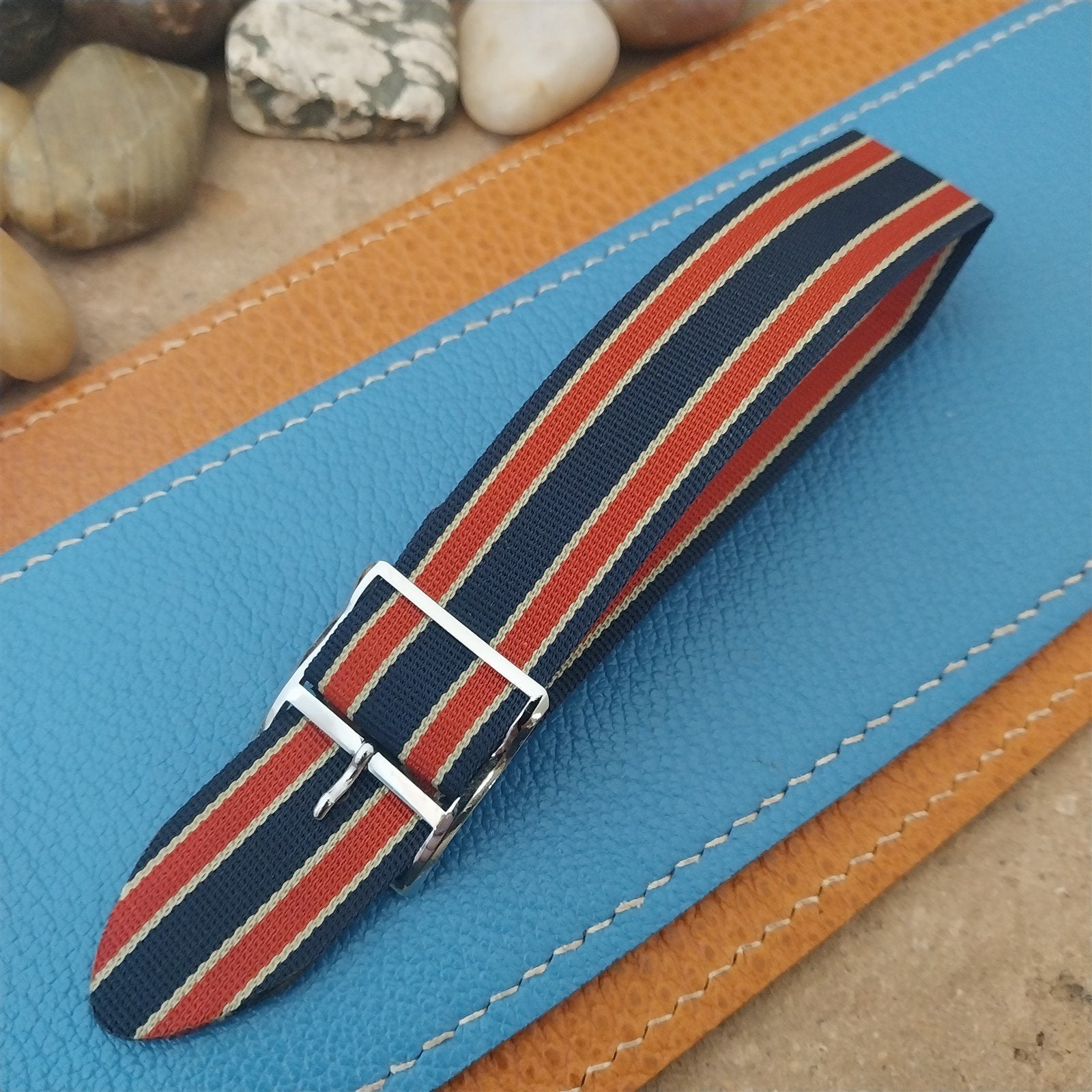 20mm 1960s Striped Perlon Unused Classic One-Piece Vintage Watch Band