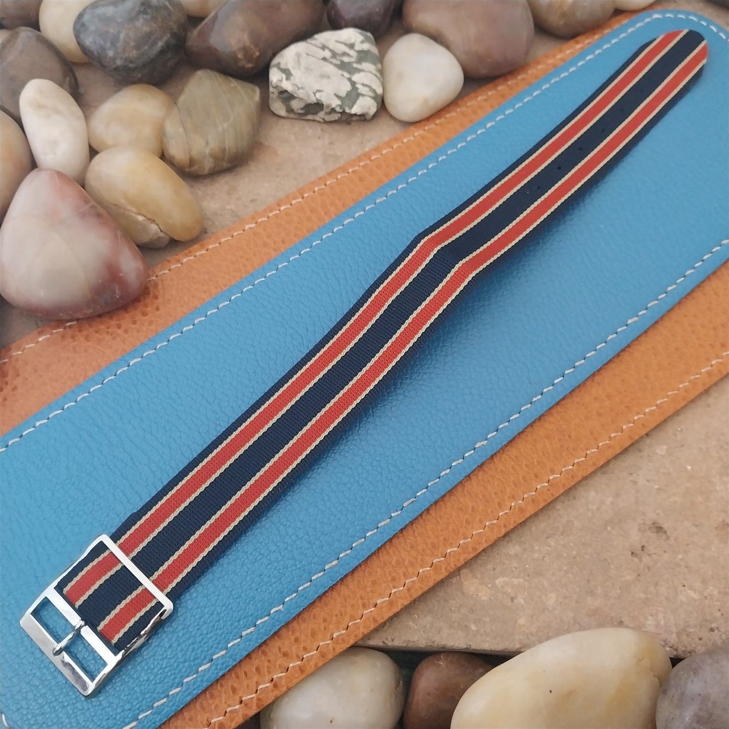 20mm 1960s Striped Perlon Unused Classic One-Piece Vintage Watch Band