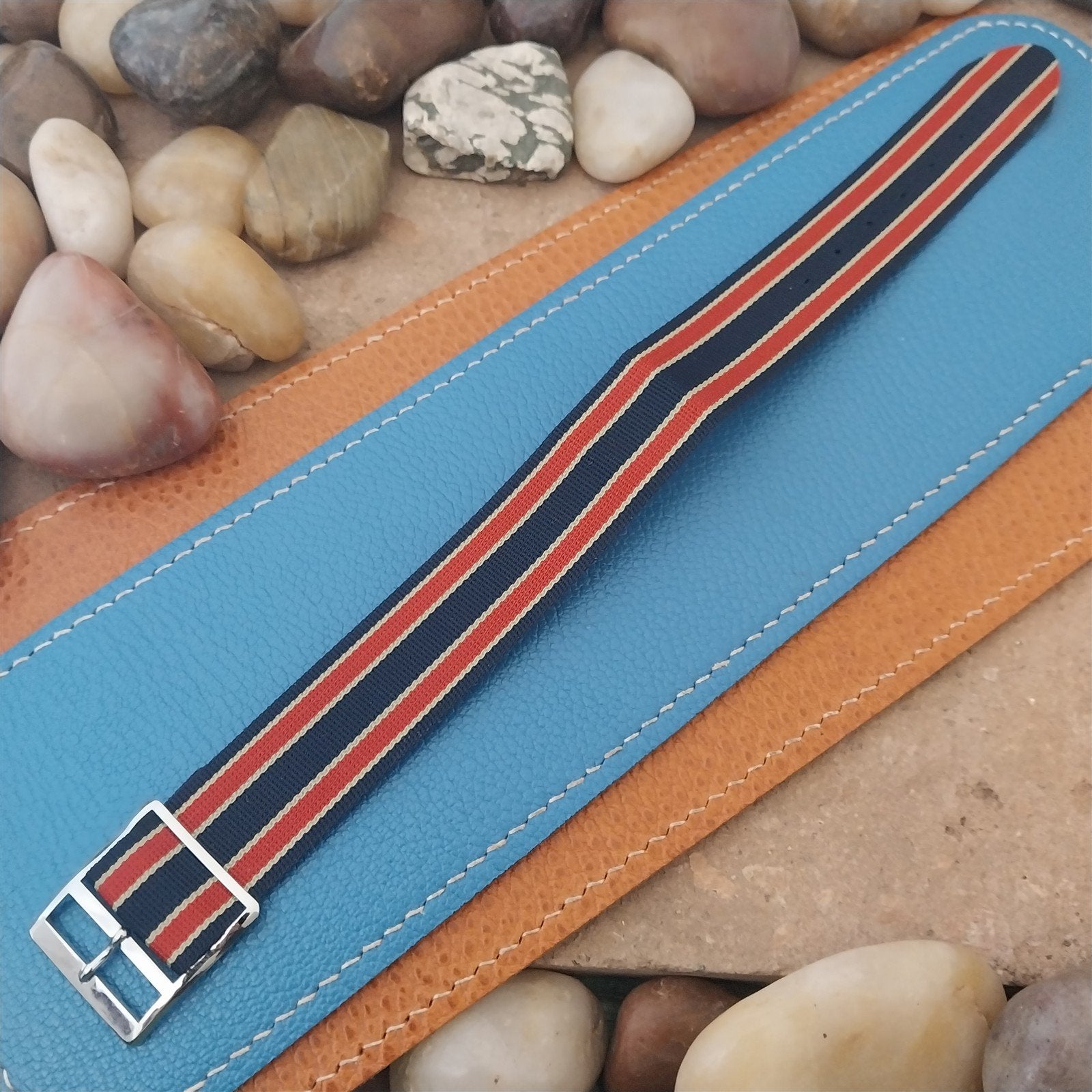 20mm 1960s Striped Perlon Unused Classic One-Piece Vintage Watch Band