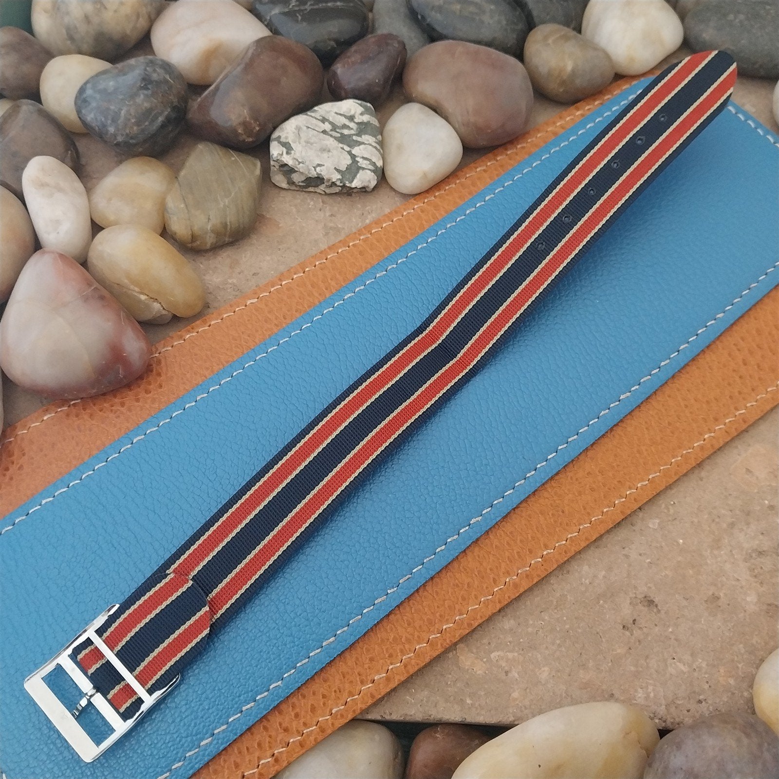 20mm 1960s Striped Perlon Unused Classic One-Piece Vintage Watch Band