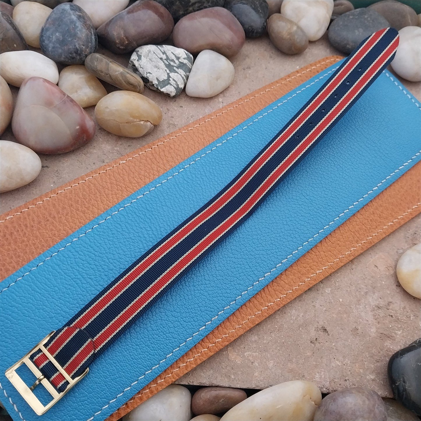Vintage 20mm Striped Perlon Single Pass Classic 1960s Unused nos Watch Band