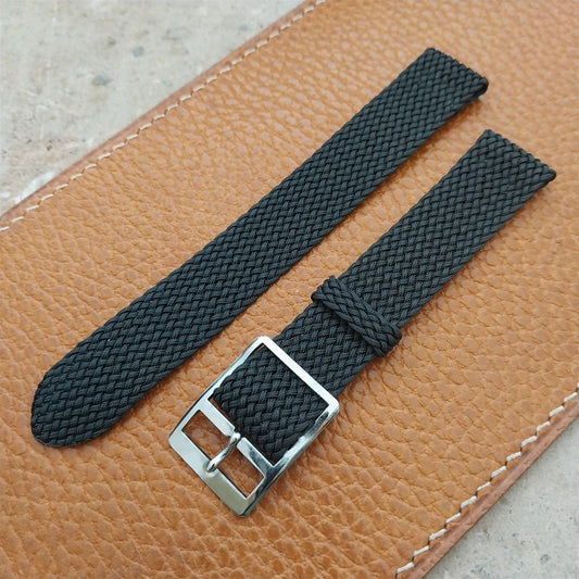 16mm Braided Black Perlon Swiss 2-Piece Unused 1960s Vintage Field Watch Strap