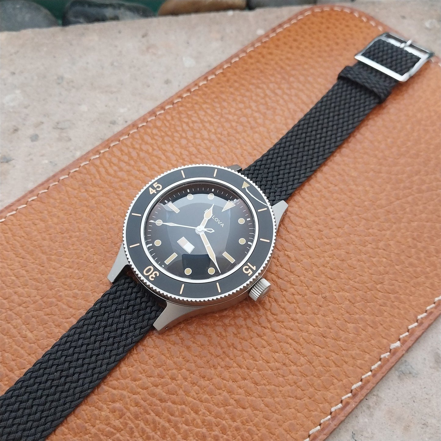 16mm Braided Black Perlon Swiss 2-Piece Unused 1960s Vintage Field Watch Strap
