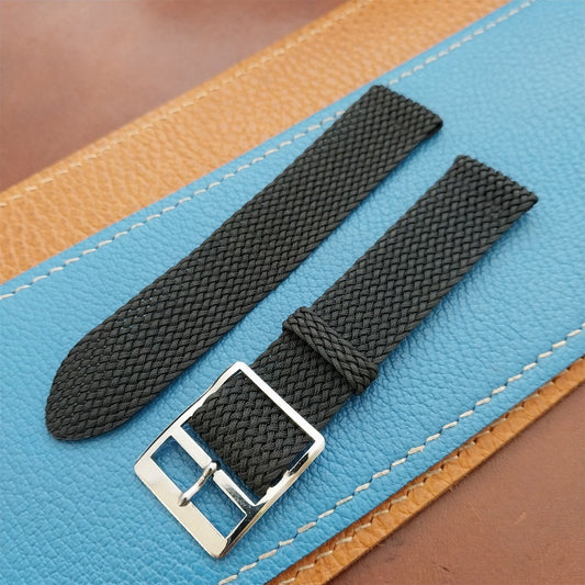 Vintage Perlon Mesh 18mm Black 2-Piece Unused Classic 1960s Watch Strap