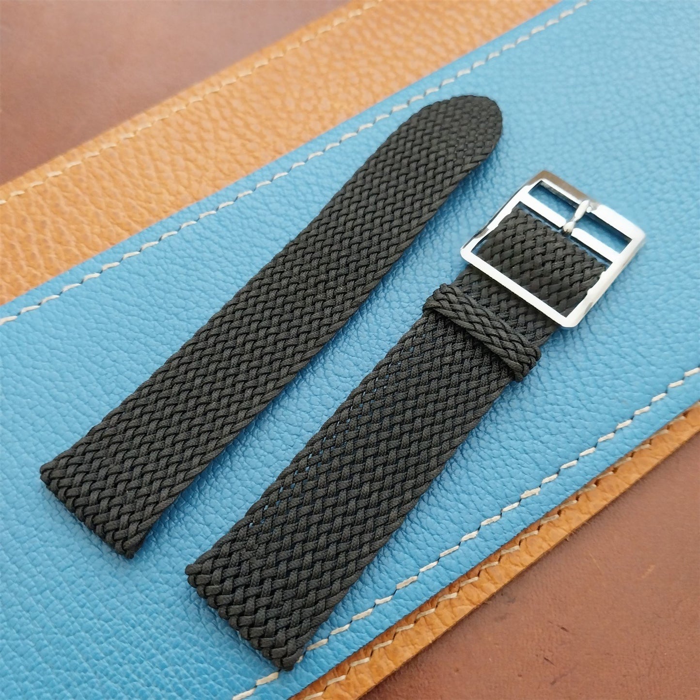 Vintage Perlon Mesh 18mm Black 2-Piece Unused Classic 1960s Watch Strap