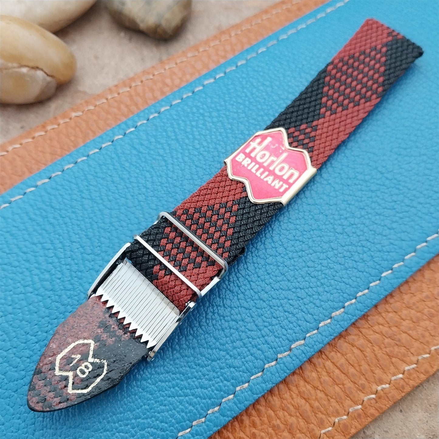 Perlon 18mm 1970s Vintage Red & Black Argyle NOS Classic Single Pass Watch Strap