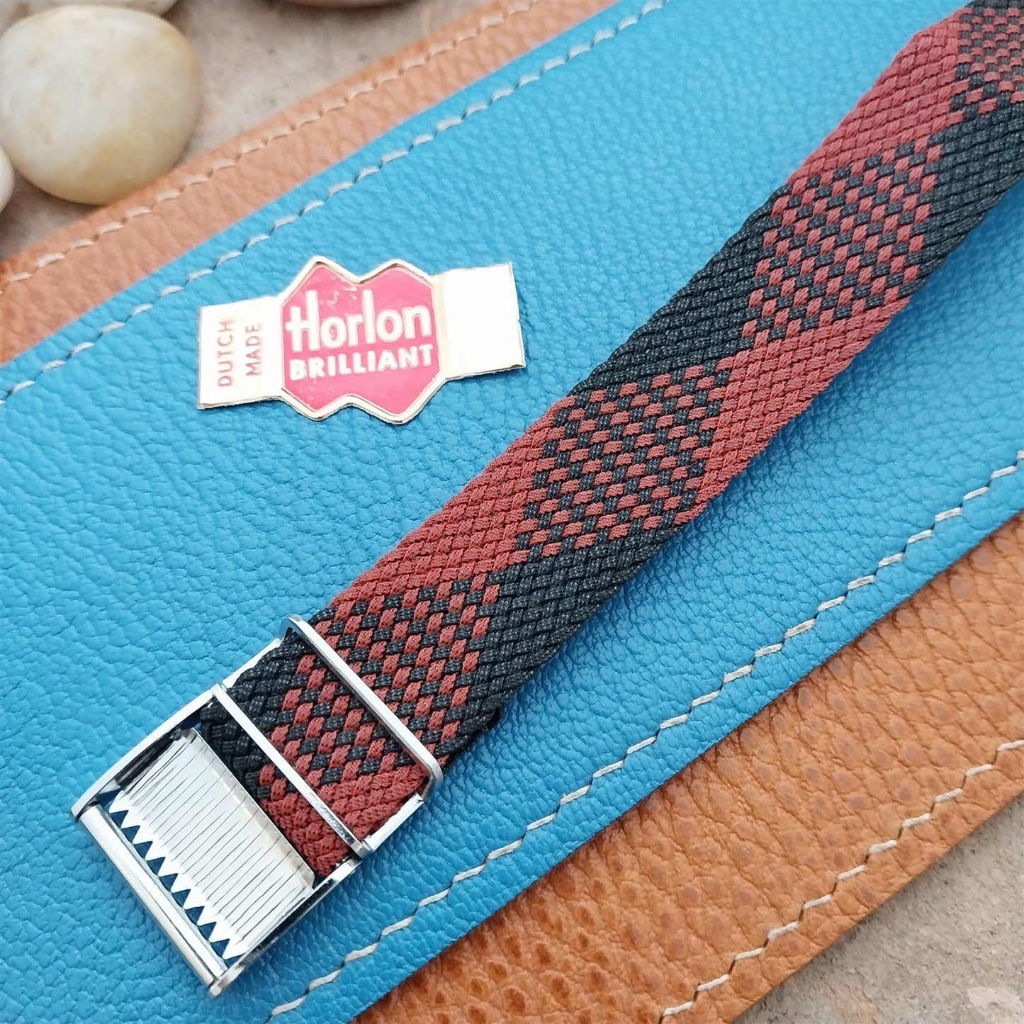Perlon 18mm 1970s Vintage Red & Black Argyle NOS Classic Single Pass Watch Strap