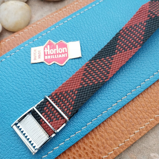 Perlon 18mm 1970s Vintage Red & Black Argyle NOS Classic Single Pass Watch Strap