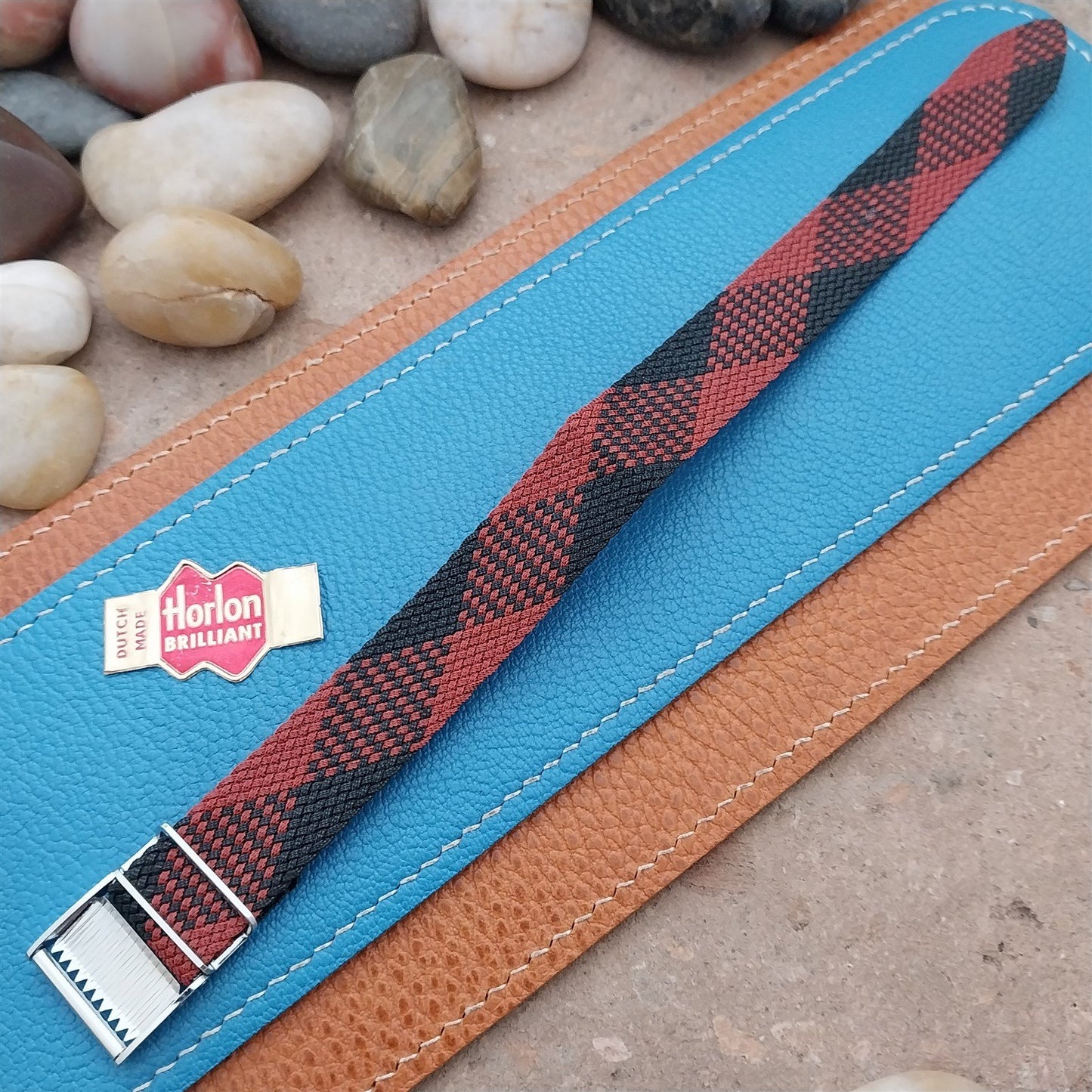 Perlon 18mm 1970s Vintage Red & Black Argyle NOS Classic Single Pass Watch Strap