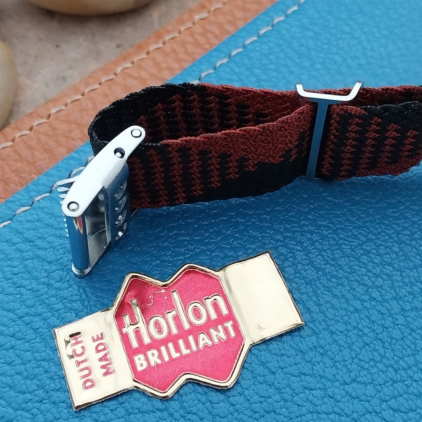 Perlon 18mm 1970s Vintage Red & Black Argyle NOS Classic Single Pass Watch Strap