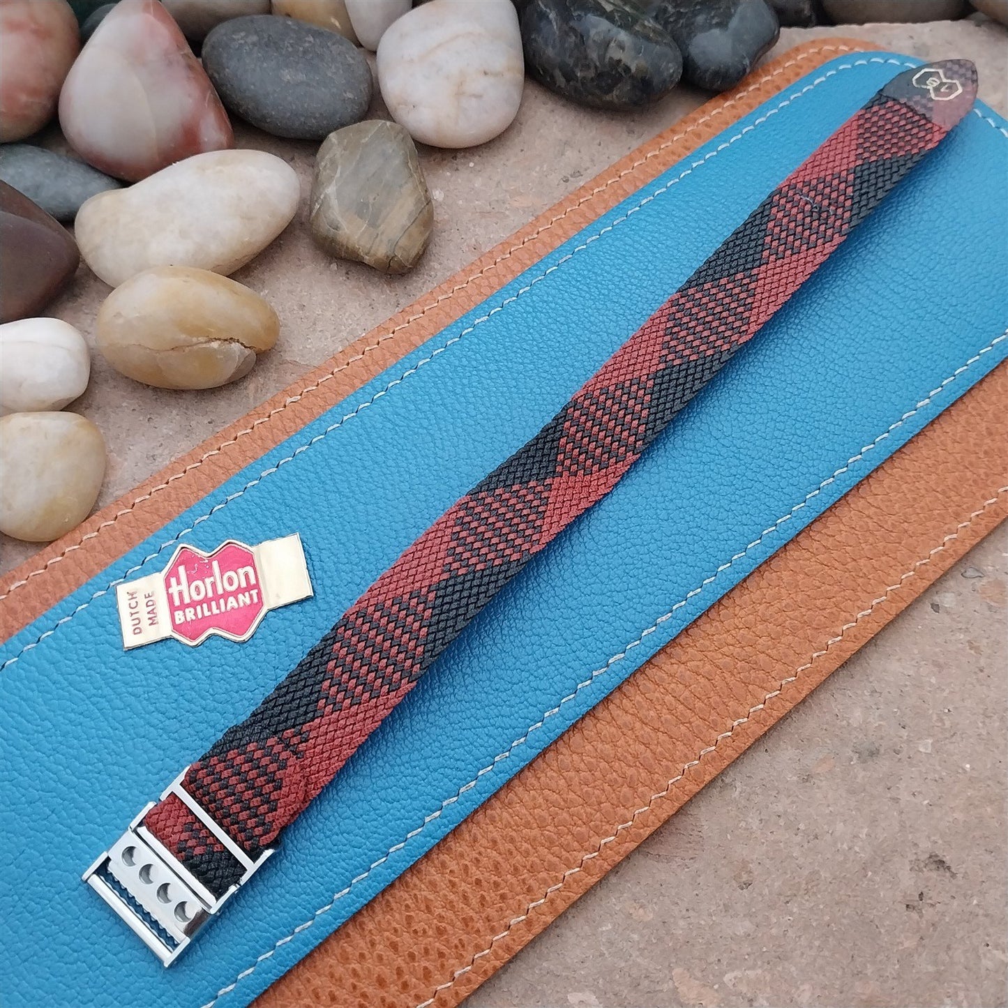 Perlon 18mm 1970s Vintage Red & Black Argyle NOS Classic Single Pass Watch Strap