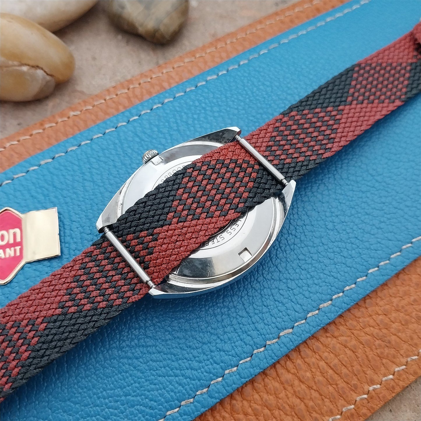 Perlon 18mm 1970s Vintage Red & Black Argyle NOS Classic Single Pass Watch Strap