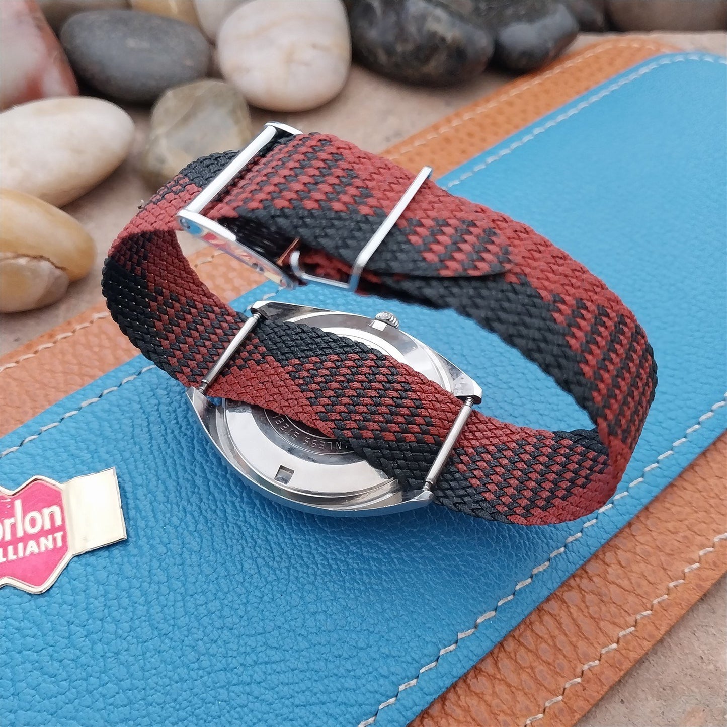 Perlon 18mm 1970s Vintage Red & Black Argyle NOS Classic Single Pass Watch Strap